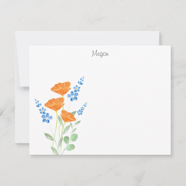 Three Poppies Watercolor Bouquet Note Card (Front)