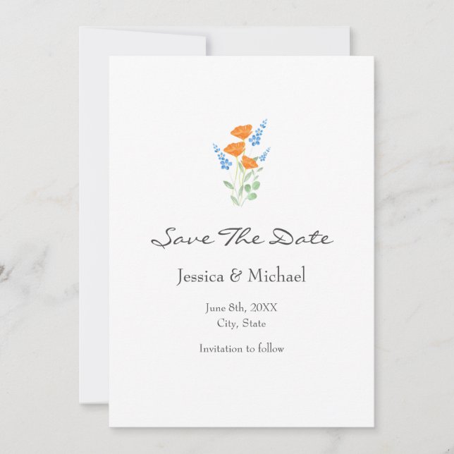 Three Poppies Watercolor Bouquet Save The Date (Front)