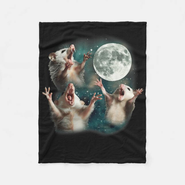 Three Possum Moon _ 3 Opossum Funny Weird Cursed M Fleece Blanket (Front)