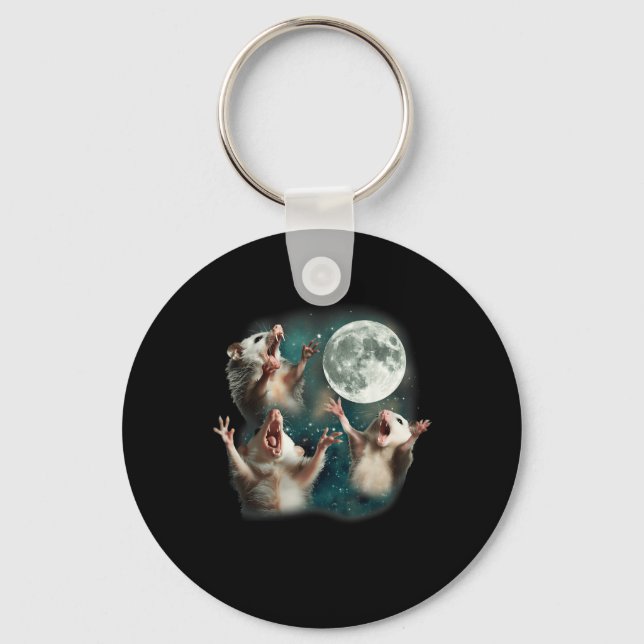 Three Possum Moon _ 3 Opossum Funny Weird Cursed M Keychain (Front)