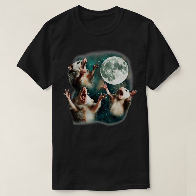 Three Possum Moon 3 Opossum Weird Cursed Meme T-Shirt (Design Front)