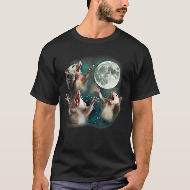 Three Possum Moon | 3 Opossum Weird Cursed Meme T-Shirt (Front)