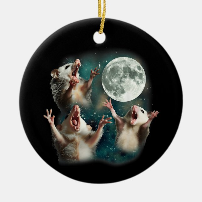 Three Possum Moon 3Opossum Funny Weird Cursed Meme Ceramic Ornament (Front)