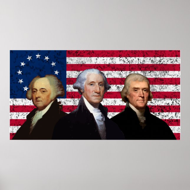 Three Presidents and The American Flag Poster (Front)