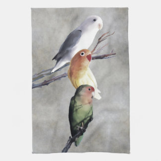 Three Pretty Lovebirds Kitchen Towel
