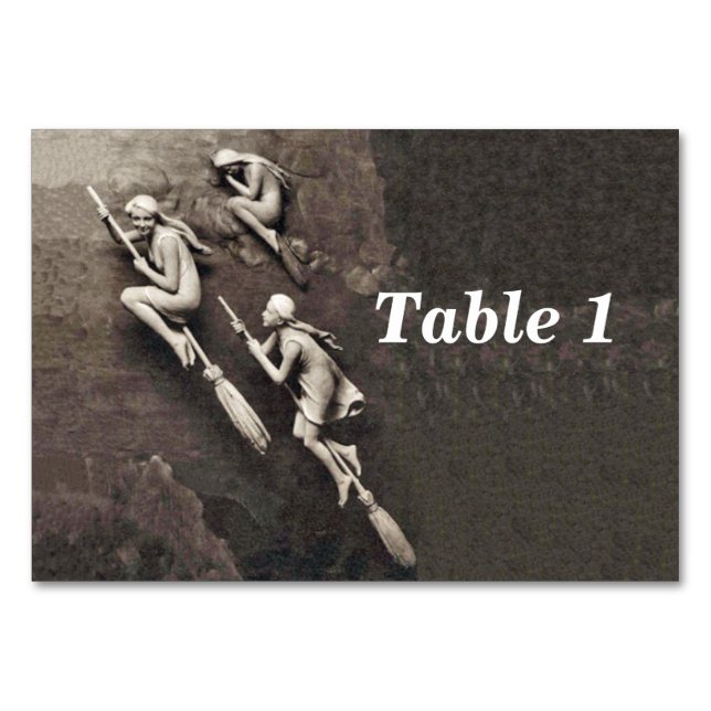 Three Pretty Three Dimensional Look Witches Brooms Table Number (Front)