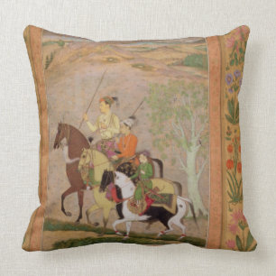 Three Princes Going Hunting, c.1635 (gouache on pa Throw Pillow