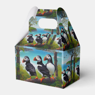 Three Puffin Birds Oil Paint, Favor Box