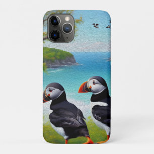 Three Puffins Oil Paint, iPhone 11 Pro Case