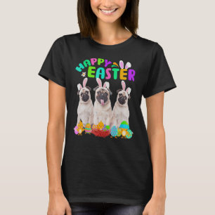 Three Pug Wearing Bunny Ear Pug  Happy Easter T-Shirt