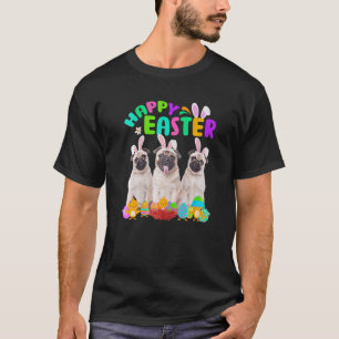 Three Pug Wearing Bunny Ear Pug Happy Easter T-Shirt