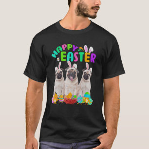 Three Pug Wearing Bunny Ear Pug  Happy Easter T-Shirt