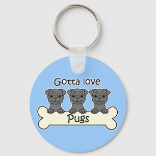 Three Pugs Keychain