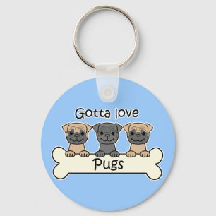 Three Pugs Keychain