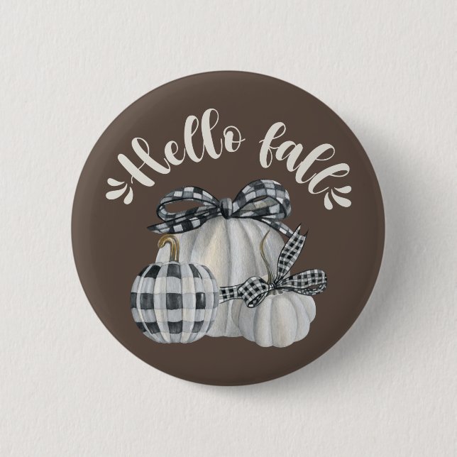 Three Pumpkin Hello Fall 2 Inch Round Button (Front)