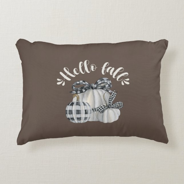 Three Pumpkin Hello Fall Accent Pillow (Front)