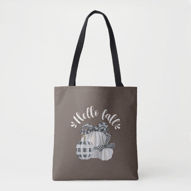 Three Pumpkin Hello Fall Baby Blanket Tote Bag (Front)