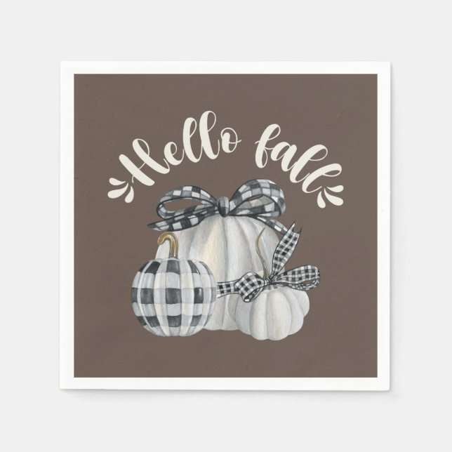 Three Pumpkin Hello Fall Napkin (Front)