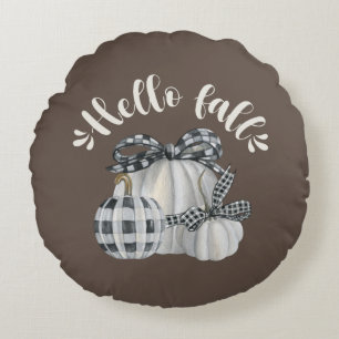 Three Pumpkin Hello Fall Round Pillow