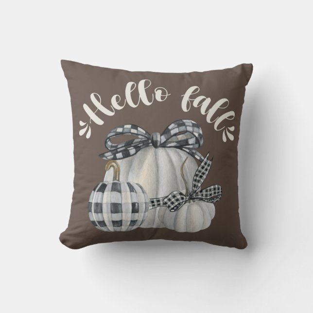 Three Pumpkin Hello Fall Throw Pillow (Front)