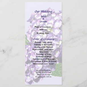 Three Purple Hydrangea Clusters Wedding Program