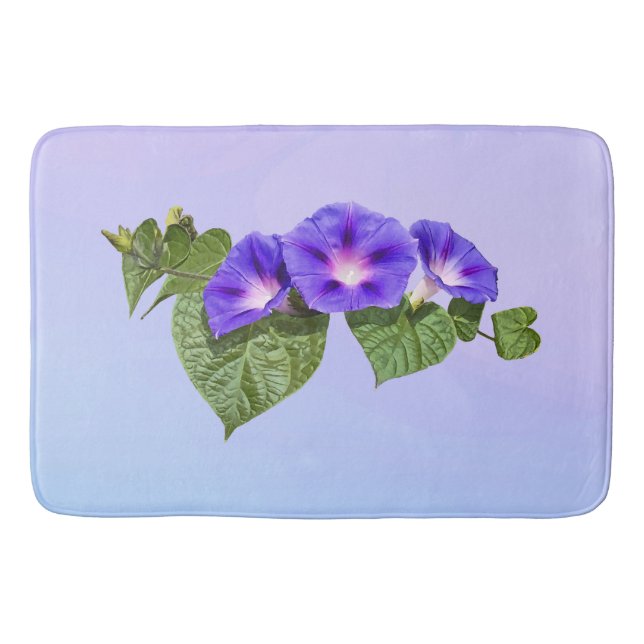 Three Purple Morning Glories Bath Mat (Front)
