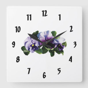 Three Purple Pansies Square Wall Clock