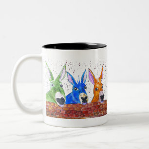 Three Quirky Colourful Donkeys Two-Tone Coffee Mug