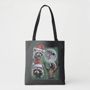 Three Raccoons With The Moon Galaxy Christmas Tote Bag