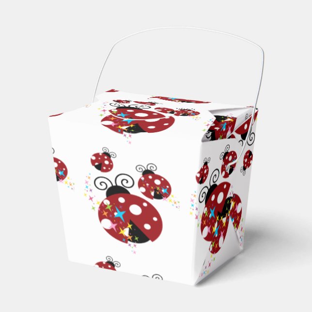 Three red and black ladybug with stars favor box (Front Side)