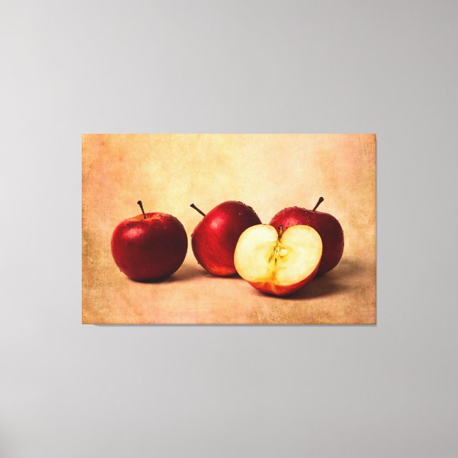 Three Red Apples And A Half Canvas Print (Front)