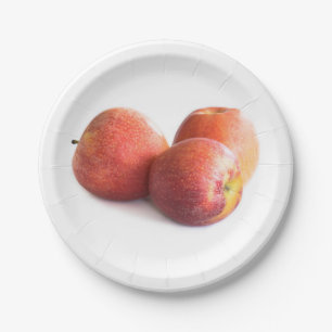 Three red apples paper plate