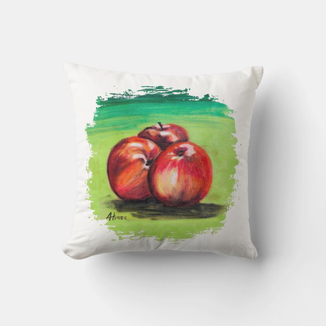 Three Red Apples Throw Pillow (Front)