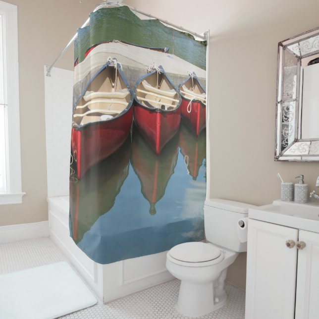 Three Red Canoes Rustic Shower Curtain (In Situ)
