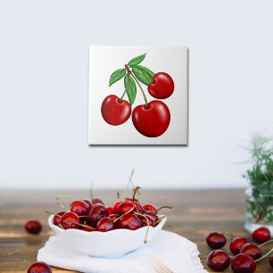 Three Red Cherries Fruit Tile