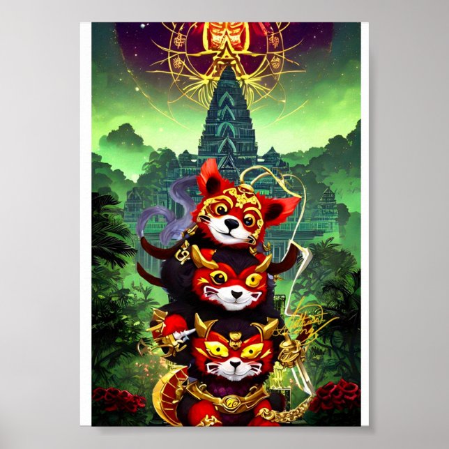 Three Red Cute Panda Poster (Front)