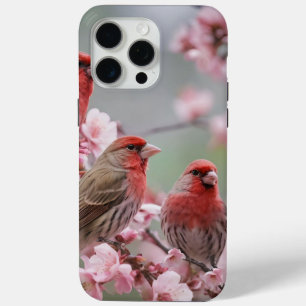 Three Red Finches On Blossom Tree, iPhone 15 Pro Max Case