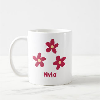 Three Red Flower Doodles with Name or Other Text Coffee Mug