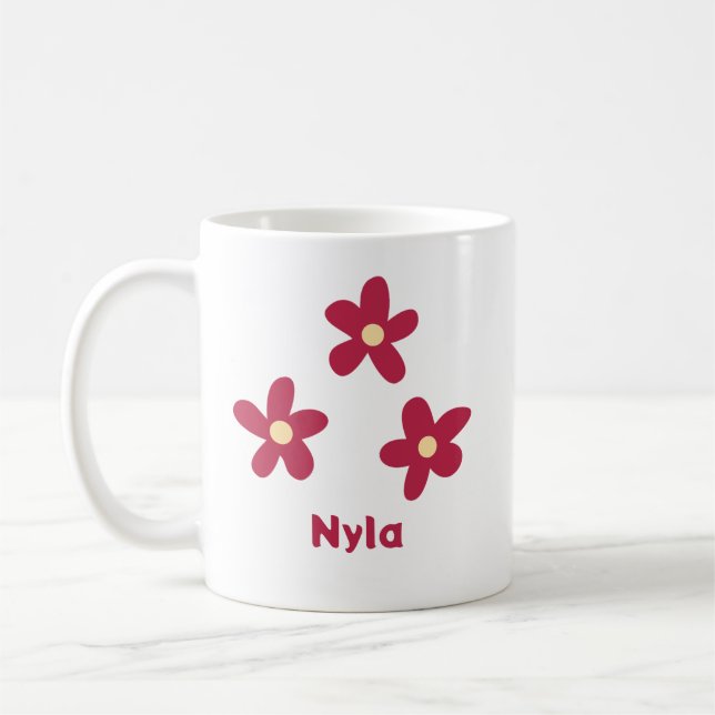 Three Red Flower Doodles with Name or Other Text Coffee Mug (Left)