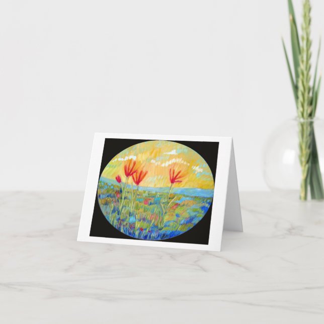 'Three Red Flowers' Greeting Card (Front)