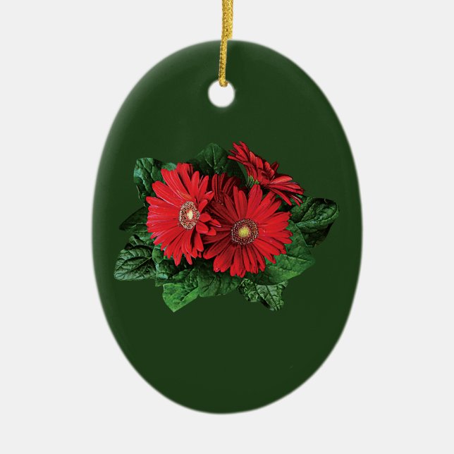 Three Red Gerbera Daisies Ceramic Ornament (Front)
