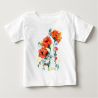 Three red long stemmed poppies watercolor