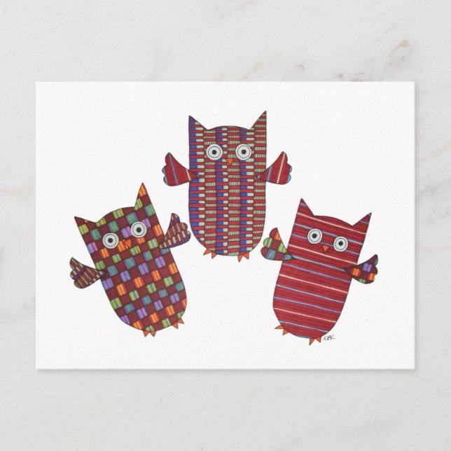 Three Red Owls Postcard (Front)