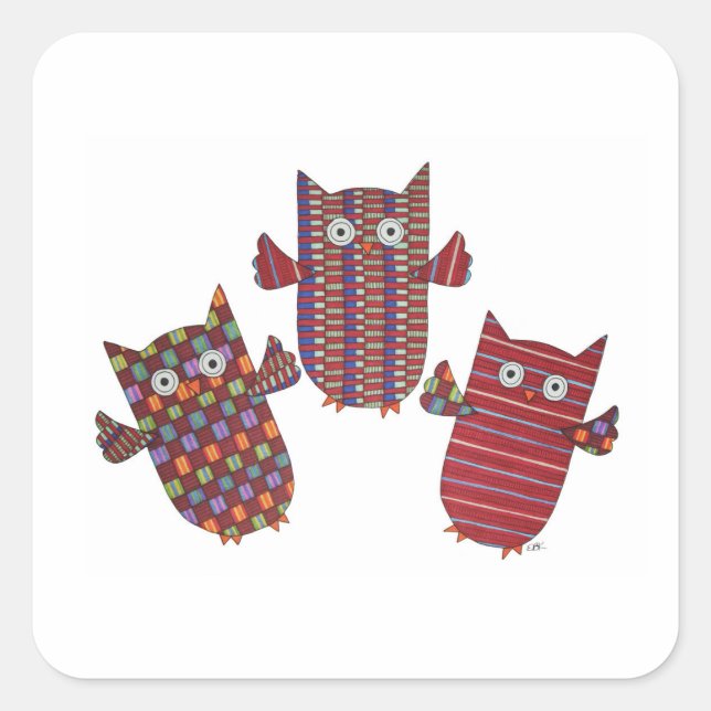 Three Red Owls Square Sticker (Front)