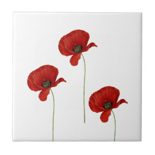 Three Red Poppies Ceramic Tile