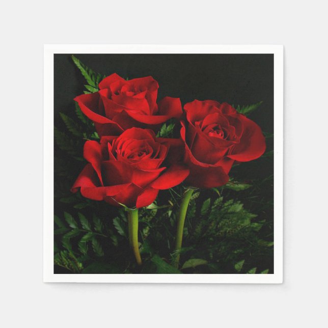 Three Red Roses Paper Knapkins Napkin (Front)
