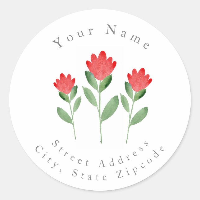 Three Red Watercolor Abstract Flowers Labels (Front)
