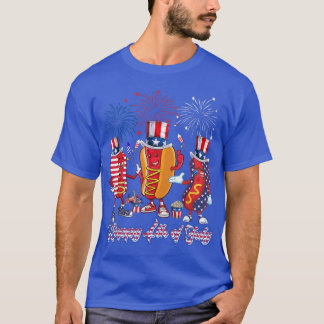Three Red White Cute Hot Dogs And Blue Hot Dog 4th T-Shirt