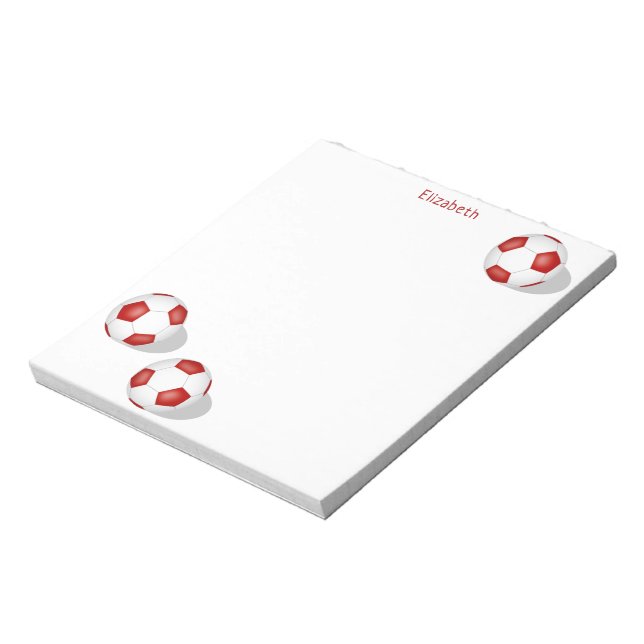 three red white soccer balls personalized notepad (Rotated)