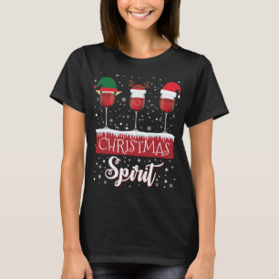 Three Red Wine Glasses Christmas Spirit Santa Elf T-Shirt